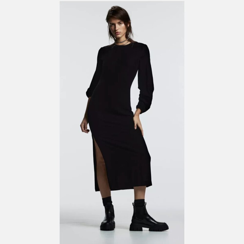 ZARA DRAPED VELVET DRESS BLACK Size M NEW WITH TAG!